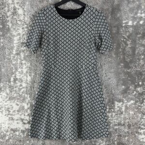 Forest Lily Sz M Geometric A Line Fit Flare Mini Dress White Black Short Sleeve